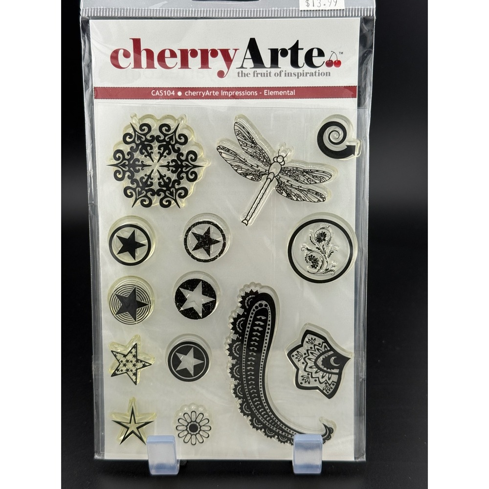 cherryArte Impressions Elemental CAS104 Clear Stamps Dragonfly Stars Floral 2006
